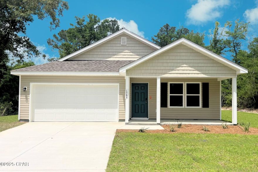 New construction by Century Complete, a top 10 US home builder! Welcome home to your dream home-our Cabot plan. This thoughtfully designed open concept layout seamlessly connects the spacious kitchen, dining, and living areas, creating the perfect setting for gatherings and everyday living. The kitchen is a showstopper, featuring an abundance of shaker style cabinets, beautiful granite countertops and stainless steel appliances. The primary suite offers a true retreat with a private bath including dual sinks and a large walk in closet. Three additional bedrooms provide plenty of space for family, guests, or a home office. Step out from the dining area onto a covered back porch, perfect for relaxing mornings or evening get togethers. With modern finishes, quality craftsmanship, and a functional layout, this home is waiting for you! Don't miss this opportunity to own a brand-new home with builder warranty, quality and style at an unbeatable value! Closing cost credit and/or rate buy down options available on select homes! Prices, terms and conditions subject to change without notice. Square footage and room dimensions are approximate period prior to verify all information importing to them and making a buying decision. Located just South of Chipley and I-10, Kiersten Heights offers the perfect blend of peaceful living and everyday convenience. This charming community provides spacious 1 acre home sites all while being convenient to nearby shopping and dining.