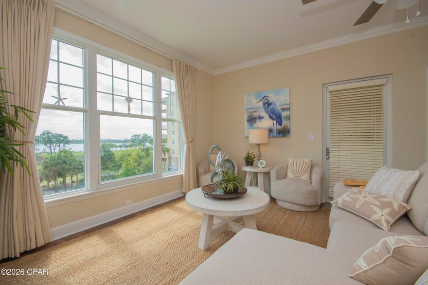 Welcome to resort-style living at Reflections at Bay Point! Currently the lowest-priced 2-bedroom unit available in Reflections at Bay Point, this beautifully updated 4th-floor condo offers stunning water views and an ideal blend of comfort, style, and convenience.

The interior features updated living room furnishings, dining furniture, decor, luxury vinyl plank and tile flooring throughout, and Frigidaire stainless steel appliances. Suite includes a beautifully updated walk-in shower and dual vanity.

Reflections offers exceptional amenities including a lagoon-style pool, heated pool, hot tub, fire pits, outdoor grilling area, owner's lounge, and beautifully maintained grounds.

Short-term rentals are allowed, making this property ideal as a primary residence, second home, or investment opportunity. Conveniently located near golf, marinas, restaurants, shopping, and water activities including boating and jet ski rentals.

Move-in ready and offered fully furnished with beautiful seating, decor, and accessories already in place.

Owner has multiple units within the community and is planning to upsize.