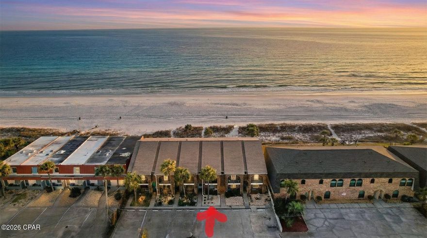 NO HOA fees, lower property taxes, and two reserved parking spaces right at the front door--a combination that's tough to find on the Gulf.front where your beach day starts the moment you open the door. This rare 3BR/3BA townhome delivers the best of both worlds: a private, low-density beachfront getaway with the upside of strong rental appeal in one of Panama City Beach's most coveted stretches of sand.

Inside, enjoy an open-concept main level designed for effortless coastal living, with generous natural light and seamless flow to Gulf-front outdoor entertaining space--perfect for sunrise coffee, sunset dinners, and salty breezes on repeat. A main-level bedroom and full bathroom adds flexibility for guests, while upstairs the Gulf-front primary suite feels like a true retreat with private balcony views. The additional bedroom and bath provide comfortable space for family and friends.
Whether you're buying for lifestyle, income potential, or both, this home checks the boxes: direct beach access, unforgettable views, and a location that feels tucked away--yet close to the best of dining, shopping, and entertainment.