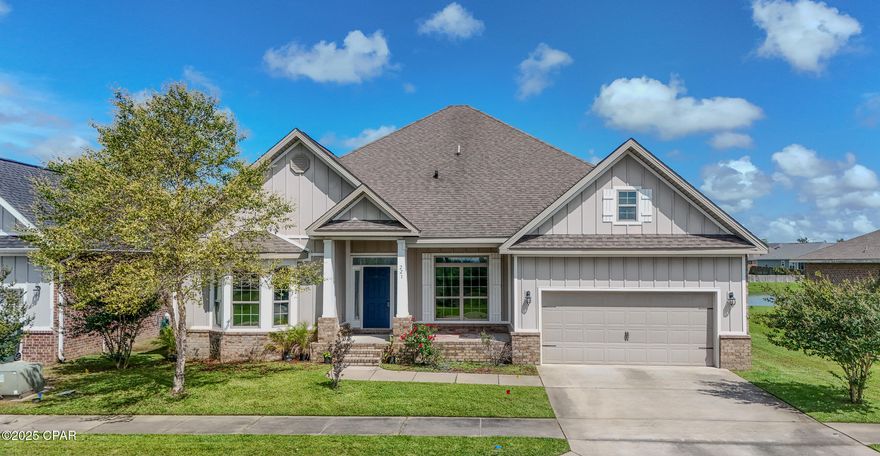 MILITARY AND FIRST RESPONDER DISCOUNTS AVAILABLE. Pet friendly.  This 5 bedroom, 3 bathroom McKenzie floorplan offers almost 3,000 square feet of living space in a community with a resort style pool, firepit, gazebo, and waterfront access for kayaking, canoeing, and bayou views. The location is minutes from North Bay Haven Charter School, shopping, the international airport, and the beaches of the Emerald Coast. Tyndall AFB and Navy Air Station are approximately 14 miles away. The home features a formal dining room with tray ceiling, private study, and an open concept living area connecting the living room, breakfast nook, and chef's kitchen. The kitchen includes stainless steel appliances, a large island with storage, new cooktop, new wall mounted microwave, wall oven, and walk in pantry.
Washer and Dryer are also included. 
The master suite offers tray ceilings, private porch access, a spa style bathroom with garden tub, separate shower, walk in closet, and linen closet. Four additional bedrooms are generously sized, with each pair sharing a full bathroom with granite countertops. The covered back porch overlooks a pond with catch and release fishing and peaceful bayou views. Lawn maintenance and washer and dryer are included. This property combines comfort, convenience, and lifestyle in one exceptional home.