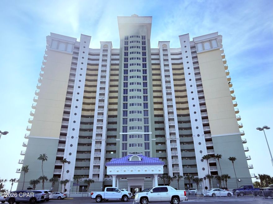Luxuriously renovated 2-bedroom, 2-bath residence at the prestigious Boardwalk Beach Resort Condominiums. This exclusive beachfront resort delivers the elevated coastal lifestyle Florida is known for. Located on the highly desirable 7th floor, the residence features an open-concept floor plan with 9-foot ceilings accented by elegant crown molding. The Gulf-front primary bedroom and living area are framed by expansive windows that showcase breathtaking Gulf views and fill the space with natural light. The condo is beautifully furnished with brand-new décor, including a king-size adjustable bed in the primary suite. The primary ensuite bath offers a large walk-in shower, garden tub, double vanity, and a spacious walk-in closet. A generous balcony, accessible from both the living room and primary bedroom, provides the perfect setting to enjoy coastal views. The second bedroom is thoughtfully designed with new furnishings, including two queen-sized beds and classic plantation shutters. Adjacent full bath features a beautiful large shower. The kitchen is impeccably appointed with stunning quartz countertops, ample cabinetry, newer appliances, accent lighting highlights an oversized breakfast bar and tray ceiling. A well-sized laundry room includes a washer and dryer along with abundant shelving for storage. Boardwalk boasts wonderful amenities; tropical gulf-front 2,500 sq. ft. zero entry pool, expansive pool deck, Splash Zone for kids, two hot tubs, barbecue area, activity/meeting facilities, 'Under the Boardwalk Bar and Grill', the 'Corner Market', 5 high-speed elevators, covered parking, gated access, roving security and more! Centrally located near dining, shopping, and entertainment. A must-see to truly appreciate all this condo has to offer!