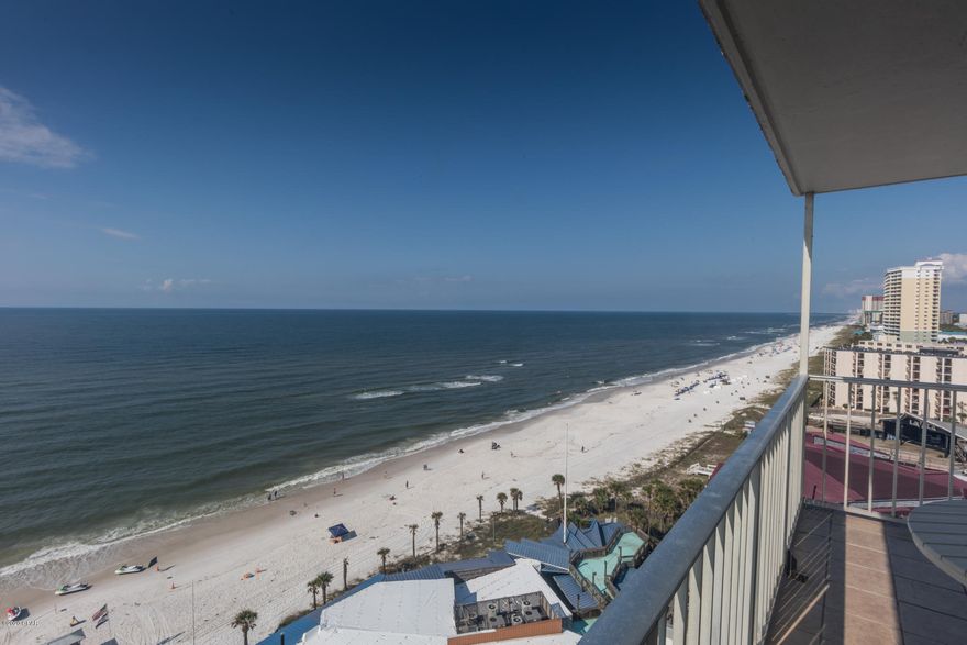 CURRENTLY UNDER CONTRACT, SELLER ACCEPTING BACKUP OFFERS  WEST Corner Unit with a Wrap Around balcony on the 14th floor.  Enjoy the Beautiful Sunsets from your balcony along with the Breathtaking Views of the Emerald Green Water of the Gulf.  You can see all the way to far west end of Panama City Beach.  You have a view of the gulf from the Master Bedroom as well as the Second Bedroom..  On a rainy day you can use the Exercise room or the Arcade. There are two pools, a Hot Tub, a Snack and Tiki Bar by the pools. You are close to Great Restaurants, Charter Fishing or you can fish on the beach in front of the condo, Shopping, and St. Andrews State Park.