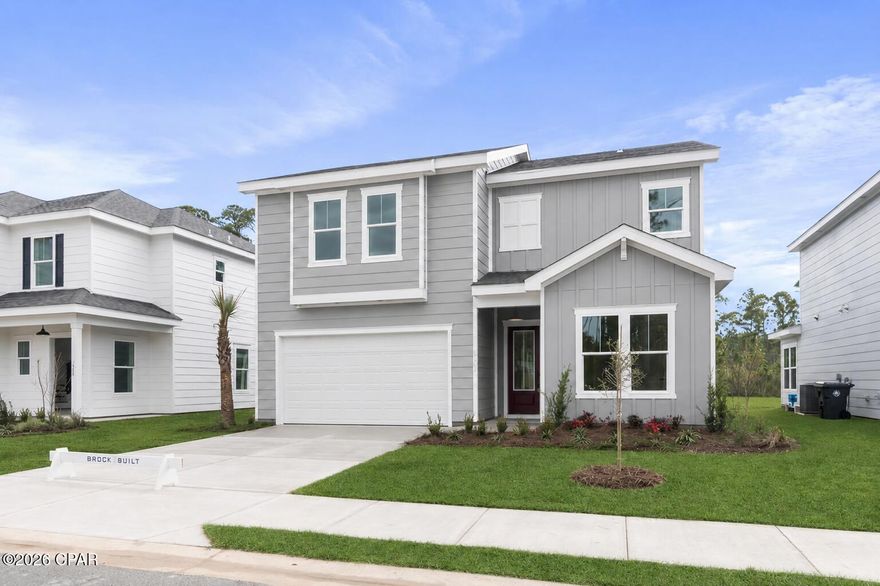 **UNDER CONSTRUCTION WITH COMPLETION LATE JUNE** $10K FLEX CASH! Welcome to Brizo, a thoughtfully designed new community where coastal serenity meets everyday convenience. This stunning Chopin floor plan offers 5 bedrooms & 4.5 baths, featuring a highly desirable first-floor bedroom, an open-concept main living area, and an impressive upstairs loft ideal for a media room, home office, or additional gathering space. Enjoy peaceful views from the sunroom overlooking the neighborhood pond, creating the perfect backdrop for relaxation. This durable home includes exceptional standard features such as impact-resistant windows and doors, quartz countertops, and luxury vinyl plank flooring throughout all common areas and bedrooms. Brizo is an intimate neighborhood of just 18 homesites, ideally located near the bay and beach. With easy access to 30A, Grayton Beach, and Topsail Hill Preserve State Park, this community offers a vibrant yet peaceful lifestyle in the heart of Santa Rosa Beach perfect for families or those seeking additional space in a prime coastal setting.