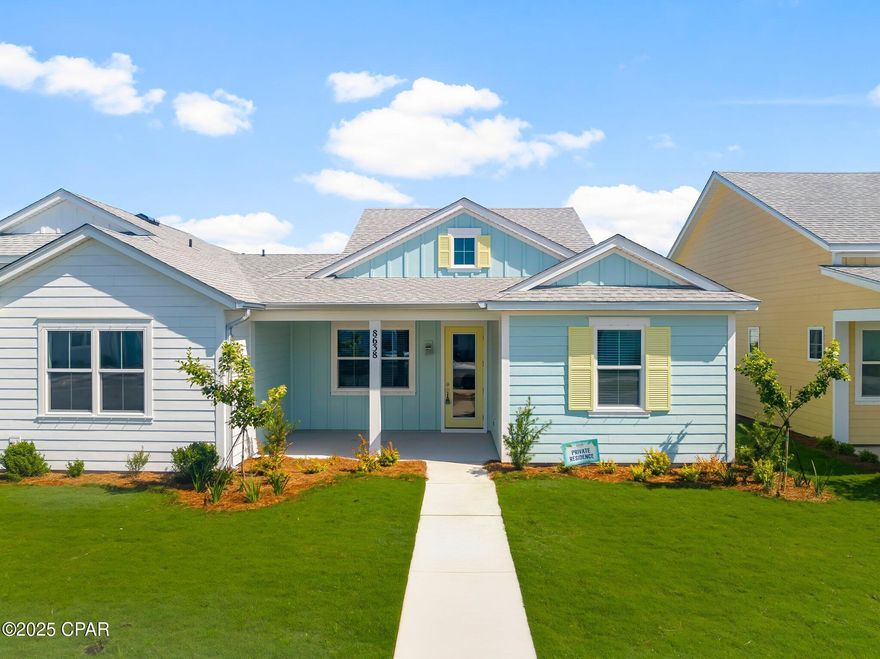 Beautiful, never lived in popular, Camellia floor plan in Latitude Margaritaville, Watersound Community.  Tons of natural light in this open concept Conch Cottage.  Brand new with full Master Care Warranty.  Street view exterior lot provides privacy for relaxing on your front porch.  Upgrades like recessed lighting, blinds throughout, full glass front door, epoxy garage floor coating pocket door for privacy at Master bath entry junction boxes over kitchen bar and upgraded exterior lot.  Ready for the next buyer to add their personal touches and additional upgrades.  This is your chance to live in Florida's best 55+ community. Enjoy all the Margaritaville amenities, including a resort-style Paradise pool, Bar & Chill restaurant overlooking the Intracoastal Waterway, state-of-the-art fitness center, tennis and pickleball courts,  live music everyday poolside and Friday and Saturday nights in the Band Shell,  kayak launch, and scenic trails. Paradise awaits!