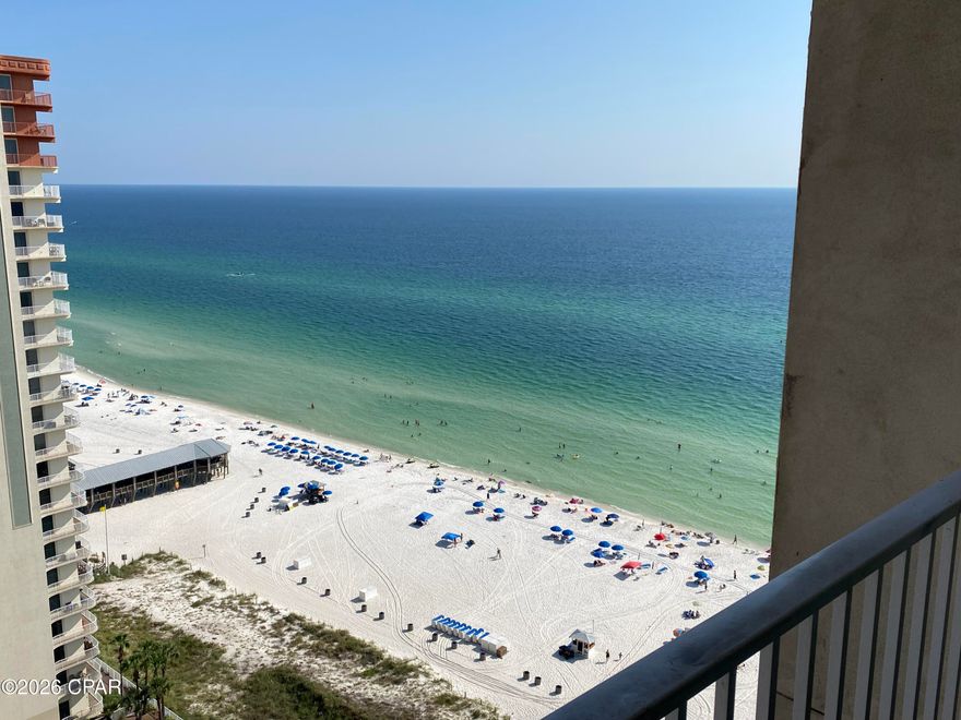 Primary bedroom faces the Gulf!

Enjoy floor-to-ceiling glass doors opening to the balcony from both the living room and the primary suite, maximizing natural light and breathtaking views. This 2-bedroom plus bunk room, 2.5-bath layout lives like a true 3-bedroom condo -- and performs like one as well. Ideally positioned in desirable Stack 20, offering exceptional Gulf, beach, and lagoon pool views.

✨ Seller offering financing with competitive, flexible terms. Rare opportunity for investors seeking simplified financing. Inquire for details. ✨

Comfortably sleeping 8 and including a dedicated parking space, this condo features updated flooring, furnishings, paint, appliances, granite countertops, washer/dryer, and more. Sold fully furnished and rental-ready with a strong history of 5-star guest reviews.

Shores of Panama is known for its impressive resort-style amenities, including:

• Nearly 500 feet of Gulf frontage
• 14,000 sq. ft. lagoon-style pool, hot tub, and heated indoor pool
• Sauna and steam room
• Two on-site tiki bars (one beverage-focused and one food-focused)
• Lobby coffee and donut shop
• Spacious three-room fitness center (complimentary for owners and guests)

Located in the heart of Panama City Beach, just steps from shopping, dining, and entertainment, including Walmart, Waffle House, Pineapple Willy's, and The Wharf Buffet. Nearby attractions include Ripley's Believe It or Not, WonderWorks, Shipwreck Island Water Park, ZooWorld, Shell Island excursions, Topgolf, Dolly Parton's Pirates Voyage Dinner & Show, and soon to open, Tootsies Orchid Lounge!

Whether you're seeking a beachfront retreat or a turn-key investment opportunity, this unit offers outstanding views, amenities, and rental potential.

See Documents section for additional details. Buyer to verify all information deemed important.
