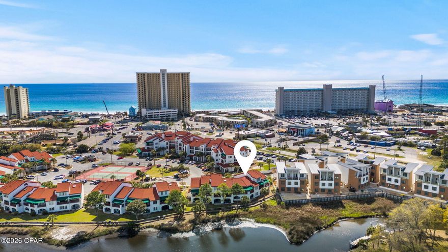 *The adjacent unit #107 is also available for purchase!
This villa at St Thomas Square offers a serene and relaxing space for enjoying all that Panama City Beach has to offer. Whether that be as your own personal home or as a beach rental! This cozy unit is very well kept, fully furnished and ready to be enjoyed. Grand Lagoon, located just steps out the back door, is excellent for fishing, observing wildlife and boating. The St Thomas Square dock is a short walk down the paved pathway and is one of the few condominiums on PCB that has the availability for a dock tie up. Your boat or rental can be docked in one of the boat slips which is able to accommodate boats as large as 25 ft. It is a scenic and quick ride down the Lagoon to Shell Island, St Andrews State Park and the Gulf! If you prefer to walk or bike to the beach, you are only 0.4 miles to the nearest public beach access #24.
Back at St Thomas Square, enjoy the resort style pool, fire pit, sauna or clubhouse amenities and don't forget about pickle ball and tennis! The shops and restaurants at St Thomas give the opportunity to shop and walk to dinner if you want to stay close to home. This beautiful, charming and inviting villa is the perfect beach home or beach rental! Come take a look at this lovely community today!

All measurements are approximate, please verify if important.
List of items that DO NOT convey: living room lamps, entryway mirror, bedroom furniture and tv, any personal effects.