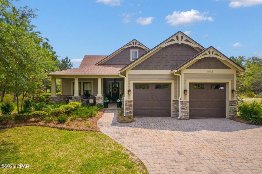 Space of a 4 bedroom as it has a nice den with window and doors could be used as office/bedroom.  Tucked along the #4 green of Shark's Tooth Golf Course in the prestigious gated community of Wild Heron, this beautifully crafted Arthur Rutenberg home offers privacy, space, and an exceptional lifestyle. With preserve views both in front and across the way--ensuring no future development--the setting is peaceful and picturesque. This single-level Craftsman-style home features 3 bedrooms plus a private den (ideal for an office or optional guest space) and a thoughtfully designed floor plan. The open-concept kitchen flows into a casual sitting area, complemented by a separate dining room for more formal gatherings.

The kitchen is appointed with granite countertops, stainless steel appliances, and generous workspace, keeping you connected to the main living areas.     Step outside to the 19x23 screened-in porch (over 400 square feet of additional living space, not included in heated/cooled square footage) featuring a fireplace, space for a flat-screen TV, complete with an outdoor kitchen--perfect for year-round enjoyment. New ARB approved Fenced backyard overlooking the 4th Green of Sharks Tooth Golf course, a 2-car garage plus a separate golf cart garage entry, and an overall layout designed for everyday livability.  Recent updates and upgrades include a new Trane HVAC system under warranty (April 2025), 2025 LG washer and dryer, new back yard fence with detailed columns, updated patio fireplace switch.  Other: Irrigation and tankless HW. 
Located within Wild Heron, residents enjoy a lakeside boathouse on Lake Powell with fire pit and fireplace, resort-style pool, fitness center, scenic boardwalks, and a vibrant event lawn hosting community events/ concerts.  Golf and Tennis available with Watersound membership to conveniently located Sharks Tooth and III Golf Courses minutes from home.

All information is deemed reliable but not guaranteed. Buyer should verify all information, including measurements, dimensions, and any details important to their purchase.