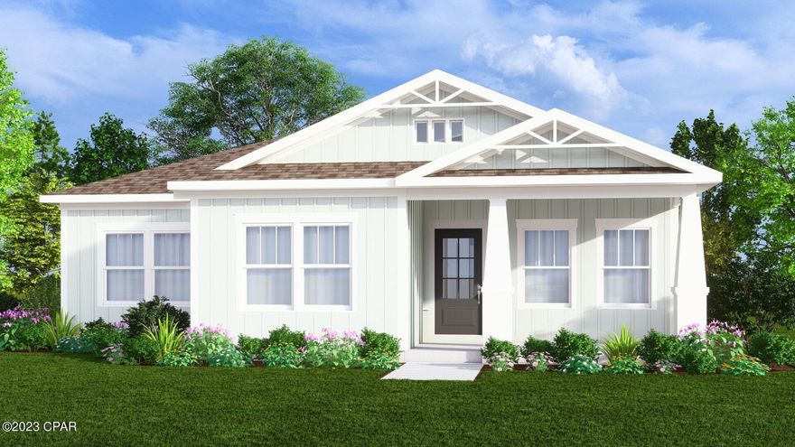 Introducing the low-maintenance lock-and-leave Cottage Collection in the popular waterfront community of SweetBay! These cottages are perfect if you're ready to stop doing yard work and enjoy the phenomenal lifestyle that SweetBay has to offer! The Sweetgum plan by Harris Doyle Homes is a thoughtfully designed open plan home with a large covered front porch overlooking a serene lake, detached 2-car carport (or optional garage), and 4 bedrooms or 3 plus study option. This home includes granite countertops, stainless appliances and luxury vinyl plank flooring throughout the main living areas. The primary bedroom features a large walk-in closet and tile shower. SweetBay is a walkable and golf cart friendly community with unrivaled amenities: dock and boathouse with North Bay access for kayaking, paddle boarding, and fishing, parks, resort pool complexes, basketball and sports court, miles of trails, and planned future amenities including a town center and marina (groundbreaking planned this year)! New home buyers even get priority access to top-rated University Academy!