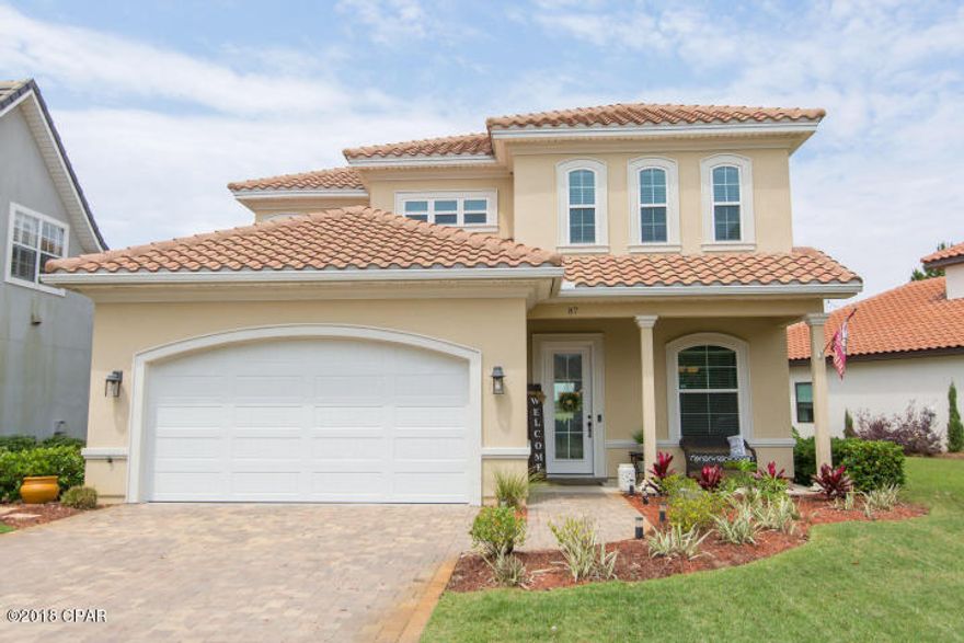 87 Cobalt Lane is situated in beautiful Emerald Bay located in Miramar Beach. The exterior walls of this gorgeous golf course home are constructed of 2x6 for additional strength and energy efficiency with increased insulation. The craftsmanship of this home shows from the moment you pull up, from the paver driveway, to the meticulously cared for lawn, to the gorgeous interior and all the extras the make this house a true gem! This is the house you have been waiting to hit the market so you can call it home! This home sits on the 10th hole, facing west, giving your spectacular sunsets each evening. The amenities that Emerald Bay offers are first class with tennis, swimming and golf on the recently renovated golf course. Make an appointment to tour this wonderful home before it is gone