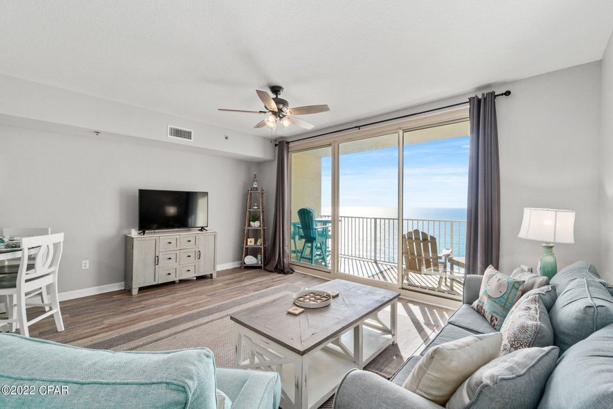 One of the highest grossing floor plans at Shores of Panama - for the money! Sleeps 8, Identical Floorplan NETTED $62,023 in 2021! 1619 is a dead-on straight view of the Gulf of Mexico, & completely updated/turn-key dream condo! Stainless appliances, all newer furniture, custom barn-door makes the 3rd bunkroom like a bedroom, which has its own full bath! Yes 3 full baths! Polywood balcony furniture overlooks the huge lagoon pool & the gulf!  Best yet, the condo comes w/ 2 DEDICATED PARKING SPOTS on floor 8~worth $25k each! 

Shores of Panama is a premier gulf front vacation resort in Panama City Beach, right next door to famous Pineapple Willy's. Amenities include: Huge lagoon pool, gulf front hot tub, fitness center, 2 tiki bars, indoor pool & hot tub. Nothing to do but make money & enjoy Art picture above nightstand in queen bedroom does not convey.