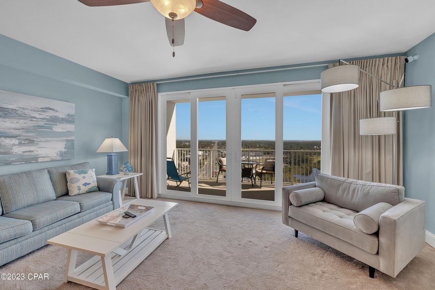 Amazing views from this 19th floor unit where you can see the Gulf, the south lagoon beach and the night city lights! This unit is very well maintained and has never been rented, and will convey fully furnished and rental ready, including front-loading stacked washer & dryer. Master bathroom has a tiled walk-in shower and modern light fixtures. The bunk room has been converted into a private second sleeping area with beautiful light fixtures, a daybed and a full bathroom. Kitchen with tiled backsplash, soapstone sink, recessed lights and stainless-steel appliances. Spacious living room and large balcony with great views. 
Enjoy resort-life with many shops on the ground level along with the 52,000 sqft. of lakefront Boardwalk and a nightly fountain & light show. Also, the house of Juan Taco, the best taqueria in PCB! Reasonable HOA fees include water, sewer, cable/TV, pest control plus amenities such as gated beach access, 5 community pools (1 heated year-round), kids Playground, hot tubs, mini-golf, Splash Bar & Grill, fitness center with gulf views, 2 covered parking garages and a dedicated gated beach access right next to Pineapple Willis. All information is deemed correct, buyers should verify if they are important.