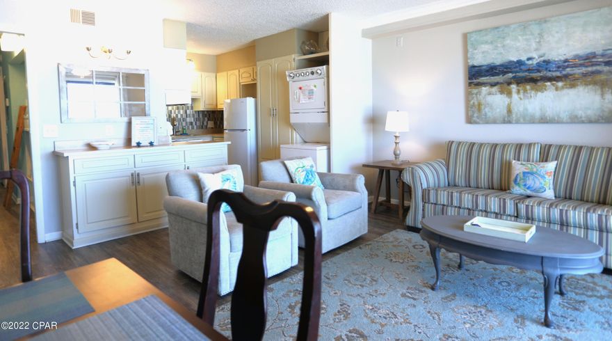 CURRENTLY UNDER CONTRACT, SELLER ACCEPTING BACKUP OFFERS Come enjoy all the Summit has to offer! This turnkey rental ready unit comes fully furnished and comfortably sleeps 6 with bunks in the hallway. Located on the desirable 5th floor, the unit is perfect for sitting on the balcony and enjoying the views of the beautiful beach and the Emerald water.  Large master bedroom with plenty of room. New refrigerator, curtains, linens and smart thermostat. Flooring was replaced in 2021. Conveniently located to restaurants and shopping. Great rental history. Grossed $34,688 in 2021 from June-Nov. 2022 is off to a great start as well with $14,000 on the books so far. This is a great chance to own your own investment property or just enjoy it for yourself. Don't let this opportunity pass you by! Amenities Include:
2 Gulf front Swimming Pools / 2 Kid Pools
2 Outdoor Jacuzzi's, 1 indoor
2 Saunas 
Large Gym 
Private beach access & showers
Tiki Bar
Picnic/Grill area
Shuffle Boards
Tennis court
Arcade
Laundry 
Bob's Poolside Grill Snack Shop
Coffee & Sundries Shop