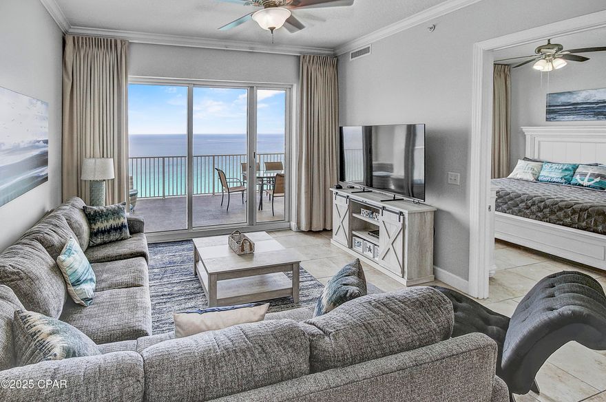 This is your opportunity to own a rare 4 bedroom + 3 full bath luxurious Gulf front condo in PCB. This east end Ocean Reef condo features an oversized 10x28 balcony with scenic views from St Andrews State Park and all the way to San Destin! And, this is one of the few resorts with underground assigned parking (no parking across the street and dealing with walkovers).  
This condo owner has spared no expense in transforming this open concept condo into a ''coastal paradise'' with bright new wall colors, porcelain tile flooring throughout, crown molding, all stainless appliances, new furniture, artwork, linens, and wall decorations. The king master suite is gulf-front with balcony access and a private bath with double vanities, plus extra closet storage. The second master bedroom is spacious with private access to the full guest bathroom. The third and fourth bedrooms have north views and share a full, ''Jack and Jill'' bath. There is a granite top breakfast bar, oversized dining area, pantry, and a separate laundry room with full sized washer and dryer. The owners have also installed an ''Ecobee'' smart thermostat to reduce heating and cooling costs.
The Ocean Reef Resort features over 300 feet of linear beach, a gulf-front heated (seasonally) pool, indoor heated pool, large hot-tub, grill area, fitness room, and sauna. You'll also reap the benefit of the fractional association dues! At Ocean Reef, all units pay the same amount regardless of square footage. As a larger four bedroom condo, your dues amount will be the same as a smaller two-bedroom unit in the building grills. The location is conveniently located within 1.5 miles of the famous Pier Park entertainment, restaurant, shopping district, and the new Top Golf + Dolly Parton Pirates Theaer..