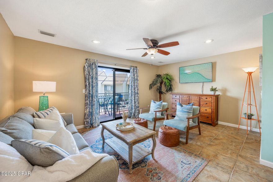 Best-Priced Townhome at Costa Vista - Just Steps from the Gulf! Don't miss this incredible opportunity to own the best-priced townhome in Costa Vista, ideally located in the heart of Miramar Beach just a minute's walk from the sugar-white sands and emerald waters of the Gulf of Mexico. This updated 2-bedroom, 2.5-bath, 2-story townhome offers Gulf views from two private balconies—perfect for al fresco dining, your morning coffee, or a sunset glass of wine. The covered carport offers parking for 2-3 vehicles and includes a large storage room for all your beach gear. Inside, this turn-key residence just received a decorative refresh with a light, coastal palette and is being sold fully furnished for your convenience (some decorative staging items available for purchase).

The open-concept main level features a spacious living area that flows seamlessly to the dining space and kitchen. Enjoy granite countertops, stainless steel appliances, a coastal-chic chandelier, breakfast bar for casual dining, full-size washer & dryer, and a convenient half bath. Durable tile flooring spans the main level, while luxury vinyl plank flooring adds style and function upstairs, no carpet means easy maintenance for beach life.

Upstairs, you'll find two generous bedrooms. The primary suite features a king bed and its own private balcony with stunning Gulf views and an ensuite bath with a custom tiled tub/shower combo. The guest bedroom comfortably fits a queen and twin bed to maximize rentals and is served by a full guest bath. All rooms are equipped with smart TVs, and there's an owner's closet upstairs, perfect for linens or personal items if you choose to rent.

Costa Vista is a low-density community offering a community pool, sundeck, and low HOA fees. Recent updates include a new hot water heater (2025), AC unit (2021), and roof (2007), giving you peace of mind with this solid investment.

Located directly across from the beach and Pompano Joe's, a local favorite for beachfront dining and live music, you're also close to Camille's at Crystal Beach, Whole Foods, Destin Commons, Silver Sands Outlets, Henderson Beach State Park, and more. A scenic bike and pedestrian path runs the length of Scenic 98, making it easy to explore all the area has to offer.

Unlike a condo, this townhome qualifies for financing with just 10% down, making it an attractive opportunity for a second home or short-term rental. Act now, this charming beachside townhome won't last long at this value!