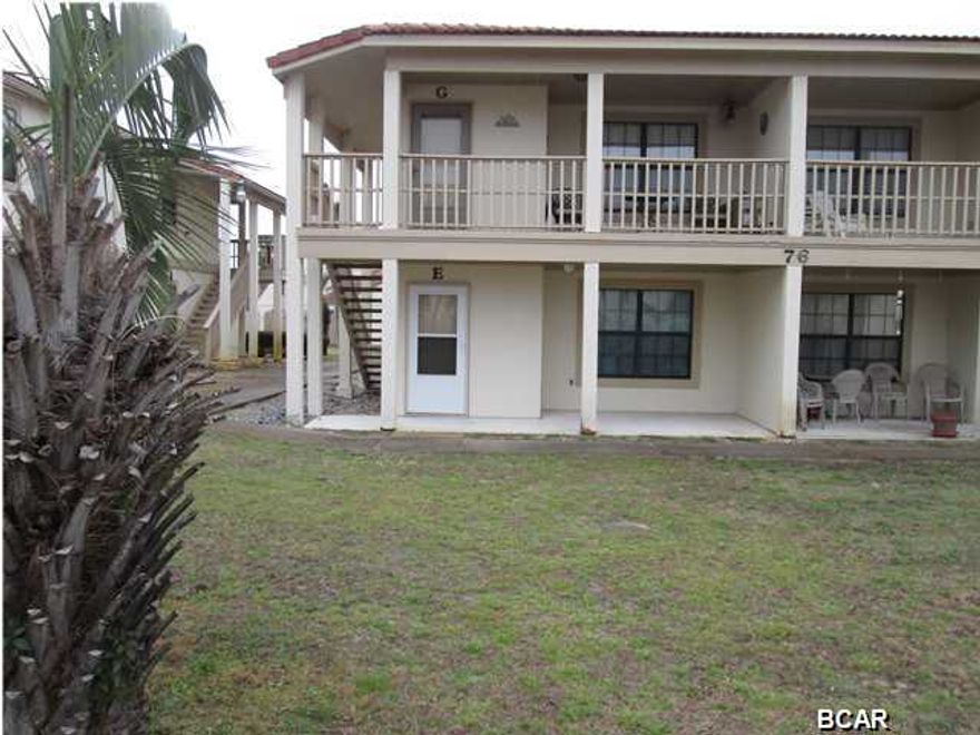 This ground floor, 1 bedroom condo located in the popular Horizon South Community features a large open living/dining and kitchen area, bunk in the hall and large master bedroom with Jack & Jill bathroom and covered patio out your front door. Complex offers many amenities including 4 Pools, Kiddie Pool, Jacuzzi Spa, Shuffleboard, Basketball, Tennis, Miniature Golf Course, Club House and just a short stroll to the beach! Complex is only minutes to Pier Park for shopping, restaurants or entertainment. This would be a full time home, vacation home or investment property. This is a Fannie Mae HomePath property. All information is taken from public records. If important to buyer, please verify.