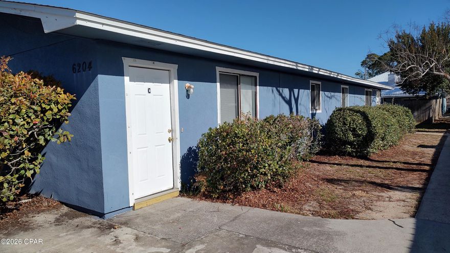 This delightful property, located in Panama City Beach, FL, offers a unique blend of comfort and convenience. The duplex features two bedrooms and a full bathroom, perfect for those who value their personal space. The property is equipped with ceiling fans, ensuring a comfortable atmosphere throughout the year. The back patio provides a perfect spot for outdoor relaxation, while the semi-attached exterior laundry/storage room adds an extra layer of convenience!

Plus, lawncare is included, freeing up your time to enjoy the beach lifestyle. Nestled between Historic Thomas Drive and Grand Lagoon, provides quick access to all PCB offers!

Experience the best of Panama City Beach living in this charming duplex!

-----------------------------------------------------------------------------

*Lawncare Included!*

*NO PETS*