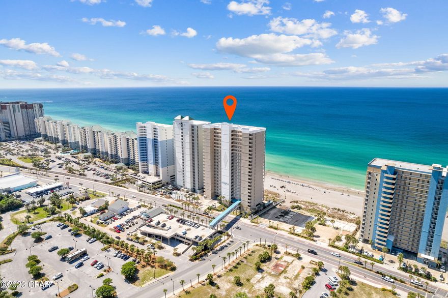 CURRENTLY UNDER CONTRACT. SELLER WILL CONSIDER BACK UP OFFERS. Welcome to your perfect beach getaway! This stunning 2-bedroom, 2-bathroom PENTHOUSE, END UNIT is situated in one of the newer buildings in Panama City Beach and offers luxurious living with unobstructed Gulf views. Upon entering this elegantly furnished and decorated condo, you will be greeted by the warm and inviting atmosphere. With hardwood floors, custom cabinets, granite countertops, top-of-the-line Samsung appliances, and high ceilings, this home offers everything you could want in a beachfront retreat.
The advantage of being the end unit is that not only you get the perfect sunsets from your oversized, almost 300 sq.ft. balcony,  but you also get to see the night lights of Front Beach Rd.! With it being such a large space, the balcony is perfect for entertaining friends and family or simply relaxing and soaking up the Florida sun.
This condo is being offered fully furnished with no exclusions, including a brand new Cool Cabana waiting for you to enjoy. The owner has never rented the condo, but with its prime location and clean, well maintained building, this home has strong rental potential for those looking for an investment opportunity.
Living in this condo means being in the heart of Panama City Beach and all it has to offer. Take a short walk to the sugar-white sands and emerald green waters of the Gulf of Mexico or enjoy the many nearby restaurants, shopping, and entertainment options. 

All information and measurements is believed to be correct, but must be verified by the buyer.