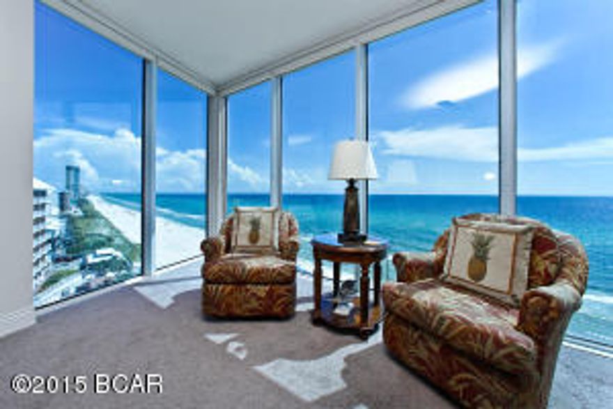 Have you been waiting for a corner unit at Palazzo with breathtaking views? Unit #301 is an incredible 3-bedroom, 3-bath, Gulf front East corner unit that is being sold fully furnished and decorated with flat screen TVs. The entire corner as well as the front of the unit is nothing but floor to ceiling glass that maximize the views for a tremendous wow factor as you enter! The glass is high quality and UV tinted. Enjoy the spacious 229 ft. balcony with access from both the living area & master bedroom. Interior features an open floor plan totaling ~1,849 sq. ft., 9 ft. raised ceilings and crown molding. The open kitchen features thick granite countertops & breakfast bar, cherry wood cabinets, recessed lighting, pantry and black appliances. The dining area captures the Gulf views perfectly! The master bedroom is Gulf front with stunning views of the Gulf of Mexico by the surrounding floor to ceiling windows. There is direct access to the balcony, a walk-in closet and an en-suite bathroom to enjoy. The master bathroom features a double vanity, Whirlpool tub to relax in and separate walk-in shower. There are two guest bedrooms and bathrooms (one with a Gulf view). This unit sleeps 8+ guests and has a full size washer/dryer closet with storage and an owner's closet.  

Palazzo amenities include elevated Gulf side pool, hot tub, complimentary beach service (Mar-Oct), fitness facility, and meeting room. At Palazzo, you are on the desirable West End of Panama City Beach, 1 mile from Pier Park shopping center, and less than 20 minutes from the Panama City Beach International Airport. Unlike the competition, Palazzo is a low-density building consisting of only 129 direct Gulf Front units and has four levels of covered Gulf Front parking under the building - no need for massive parking garages with elevated walkways across the street. Do not miss out on this incredible opportunity to own a beautiful corner unit at one of the finest condominiums in Panama City Beach. Unit #301 truly is the perfect second home, full-time residence or vacation rental and will not last long!