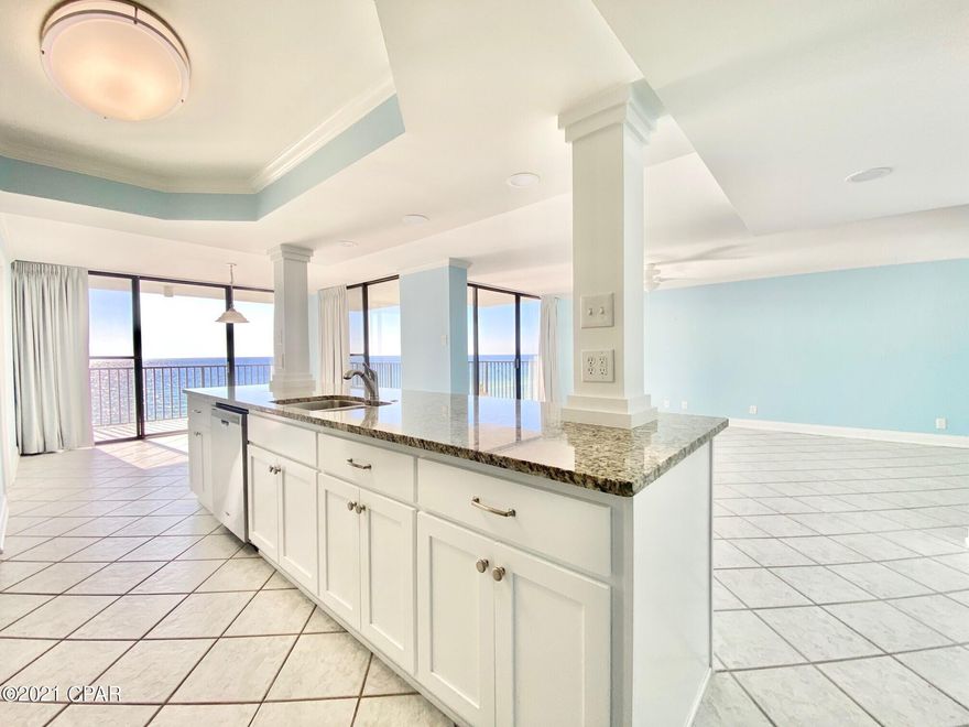 GULF FRONT 2 Bedroom ''Deluxe'' corner unit condo at Pelican Walk on EAST end of Panama City Beach. Pelican Walk 708 is a 1650 sq. ft. 2 bed - 2 bath condo. Take in the expansive view of the Gulf from the 270 sq. ft. wrap-around balcony.  The condo was recently renovated in Fall 2020 featuring all new kitchen cabinets, appliances, and granite countertops. Custom tile showers in both the master and guest bathroom. New flooring in master and guest bedrooms and all new custom window treatments throughout. New washer & dryer in 2021. New water heater in 2020 and New AC in 2019. 

Pelican Walk is an exceptionally maintained 119 Unit complex featuring: TWO Gulf Front pools, hot tub, tennis, pickle ball, & racquetball courts, shuffleboard, two grill areas and an owners lounge/clubroom.