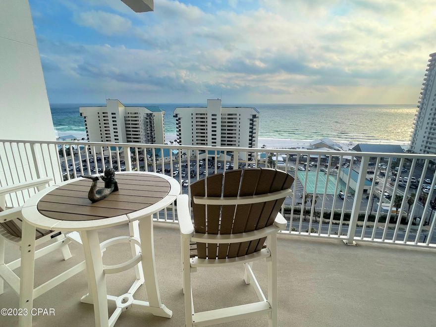 In demand GULF VIEW Unit! Ask for the list of NEW upgrades in this spacious condo! A get-a-way offering an oversized balcony and relaxed coastal vibe. The popular BEACH VIEW Master features balcony access, a walk-in and large en suite bath. Beautiful kitchen with breakfast island and black stainless. Comfy living room with new power recliners and flat screen. Down the hall is the second bedroom, bunk room, guest bath and laundry. Fully furnished, rental ready. Laketown Wharf offers tons of amenities and sits on a beautiful freshwater lake. There are 5 pools, including a kiddie pool and 2 hot tubs. Indulge at the splash bar, onsite restaurants, ice cream/candy shoppe, gym, hair salon. Children's playground, outdoor gathering places, boardwalks, putting green. Across street from the beach.