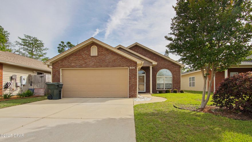 Very well maintained 3/2 (split bedroom) brick home on a quiet, dead end street in Lynn Haven. Featuring a spacious living/dining room combo bathed in natural light. The kitchen offers a breakfast bar, laminate countertops, and stainless steel appliances. The master bedroom has a trey ceiling and the en suite has a double vanity, walk in closet, and shower/tub combo. There are 2 additional bedrooms and full guest bath, and a 2 car garage. Other features include a covered back patio that leads to the privacy fenced backyard, with additional paved area for entertaining. This home is located near parks, schools, shopping, restaurants, public boat ramps and more!