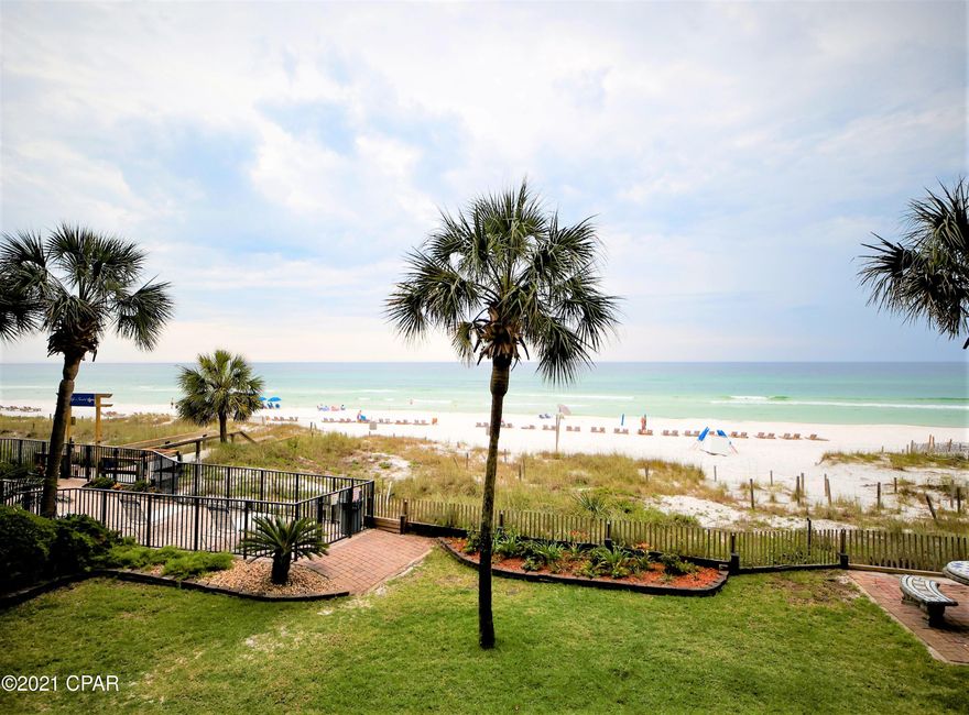 CURRENTLY UNDER CONTRACT ACCEPTING  BACK UP OFFERS

Enjoy the amazing view from this 2bd/2ba Gulf Front Condo at The Commodore on the 2nd floor.  This 2nd floor unit gives you easy and quick access to the beach.  With beach access or just a quick drive to St. Andrews Park makes this a very popular complex.  This unit comes nicely furnished and easily sleeps 8.  Enjoy tile/ flooring that mean no carpet.  Enjoy views of the stunning Gulf Of Mexico while you cook from kitchen. The complex has a seasonally heated pool and has a hot tub.  This is a gated complex with 24/7 security.  The unit does have a owners closet and also great sized outside storage for all the pool and beach toys.  Come view this unit today.