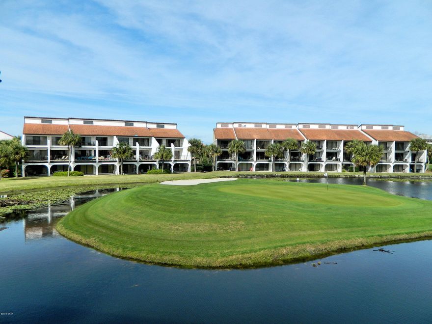 Extra large 2nd Floor End Unit! This spacious Golf Villa is perfectly situated on the gorgeous 8th Hole at with a peek of the beach. Enjoy the golf action and Gulf breezes on your private covered balcony. Spacious Master with bath, walk-in closet.  Fully furnished & rental ready. Just steps to a Heated Pool and the beachfront amenities are a short walk or tram ride away. Tropical Pools, Hot Tubs, Sun Decks, Beach Access. Restaurant, Room Service, Poolside Bar. Market serves Starbucks and Ice Cream. Everyone loves the Pizza Shop. Kids Club features Special Events, Splash Pad, Activities. At The Club owners play  unlimited Golf, Basketball, Tennis and Shuffleboard. Enjoy the Fitness Center, Salon and Spa Services. Manned, Gated Entrances, 24-hr Security. Owners can bring their sweet pet