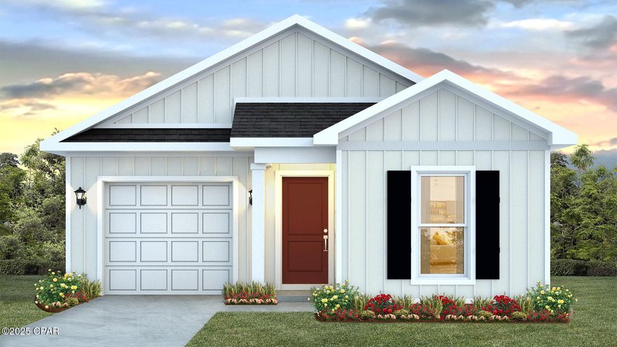 Welcome to the Poppy, a new plan located at Liberty in Panama City, Florida. The Poppy is a spacious 3-bedroom, 2-bathroom home spanning 1,281 square feet and features a single car garage. As you walk inside, you will be welcomed by the Engineered Vinyl Plank flooring which spans the main areas and bathrooms with soft carpet in the bedrooms. Upon entering, the front entrance is met with a long hallway next to the bedrooms and full bathroom next to the garage. Walking down the hallway, you'll find the natural light pouring into the open kitchen and living area, offering ample space for all your needs.

The Primary bedroom is conveniently located off the living area, providing a private retreat at the back of the home, complete with a bathroom and walk-in closet. The kitchen comes with an island for extra counter space, and you'll find stylish granite countertops in the kitchen and bathrooms seated on beautiful white cabinetry. Your new home also comes with our Smart Home Technology package, designed to elevate your living experience with elegance and modernity. This package offers unparalleled convenience, giving you effortless control over key features such as lighting automation, an IQ panel, a video doorbell, keyless front door entry, and temperature control from your smartphone.

On the outside of this popular plan, you will see durable vinyl siding, a rear patio to enjoy the spacious back yard. Sidewalks line the neighborhood streets for you to enjoy the beautiful Florida weather. Our Liberty community features underground utilities making it less susceptible to damage from severe weather leading to fewer outages and more reliable service. Residents of Liberty can enjoy exclusive access to two amenity centers, complete with two pools, a children's splash pad, two playgrounds for endless fun, a well-equipped fitness center, two pickleball courts and a basketball court to name a few things. To learn more about this home for yourself, call us to get connected today!