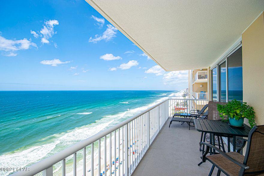 Majestic Beach Tower II Unit located on the 20th floor. Immaculate corner Unit that is move in ready. Owners live in home and take great pride in it and it shows from the time you walk through the door. Spacious 3 bedroom/2 bath split floor plan has been freshly painted and is being sold furnished. New master bedroom suite, new sleeper sectional, new stainless-steel appliances, new front load washer and dryer. Balconies with breath taking views overlooking Gulf in living room and master bedroom with a private balcony in 2nd bedroom. Large kitchen with breakfast bar, pantry, plenty of cabinets and counter space. Wetbar with new mini fridge. Master bath features whirlpool tub, separate glass shower, double vanity.  See more about Condo Amenities: This condo is rental ready and has huge rental potential. Resort features, 3 outdoor pools, 2 heated indoor pools, 2 kiddie pools, 3 hot tubs, H20 poolside bar & grill, martini bar, Starbucks, Fitness Center with his & her saunas, 125 seat stadium seating movie theater, conference center and tennis court. Located close to Pier Park, shopping, restaurants, entertainment, and Airport.