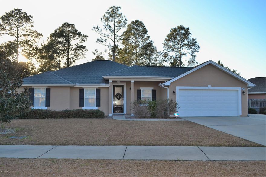 ATTRACTIVE LYNN HAVEN HOME IN THE TIMBERS - SIDEWALK COMMUNITY!  The interior of this well kept home features 3 bedrooms, 2 baths, an open floor plan, high ceilings with crown molding, recent interior paint, a laundry room with shelving and a tiled sunroom/office. The large living room is wired for surround sound and has hardwood flooring, an electric fireplace with mantle and is open to the dining area and kitchen. The kitchen boasts ample counter and cabinet space, stainless steel appliances, lots of drawers, a high breakfast bar with pendant lighting and a pantry. The master bedroom will accommodate king size furniture and has a walk-in closet and adjoining bath with large shower. The other two bedrooms are good size and share a hall bathroom with shower/tub combo. The exterior features a fenced backyard, a large covered patio, a side open patio (great for grilling), a tiled front porch, a storage shed and an XL driveway with additional parking (Boat, Cars, RV, etc.)  This home was designed with entertaining in mind and is located in a great sidewalk community minutes to schools, shopping, restaurants and other great amenities. Excellent School Zone! Call today for your own private preview. All information derived from owner and public record. Measurements approximate.