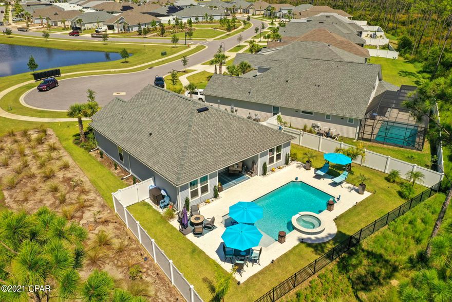 Don't  this Impeccable pool home on premium cul-de-sac lot. The home offers one of a kind privacy with easy access to beaches, shopping, and all the area has to offer. The owners spared no expense in selecting upgrades throughout this charming bungalow. The living area opens to a spacious, covered porch and access to the saltwater 

pool. Pool features a spa with cascading waterfall and tanning ledge. Shellrock deck offers plenty of room to entertain. Fire features will remain. The kitchen has upgraded cabinetry, quartz, and stainless appliances. With a split floorplan, the owners' suite offers privacy and luxury. Owners suite offers a large walk-in closet, spacious bath with huge 

walk in shower. Two other bedrooms are located on the other side of the home. Don't miss this one!