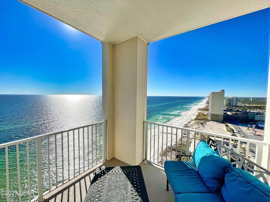 CURRENTLY UNDER CONTRACT, SELLER ACCEPTING BACKUP OFFERS. This fully furnished, beach-front, Ocean Reef penthouse corner unit features miles of western coastline views, including views of the city pier!  The condo features 4 bedrooms / 3 baths, 10' ceilings, 8' interior doors, leather living room furnishings, and large balcony. The master bedroom features balcony access, gulf-views, and private ensuite bath with double vanities. Ocean Reef is located just 1.5 miles from the Pier Park shopping, dining, and entertainment district. Just down the sidewalk you'll find the popular beach-front Runaway Island restaurant, and new Alvins Island gift shop.  Across the street you'll enjoy the donut and coffee shop.  An assigned parking space, under the building and close to the elevators, is included. All measurements to be verified by buyer, if important.