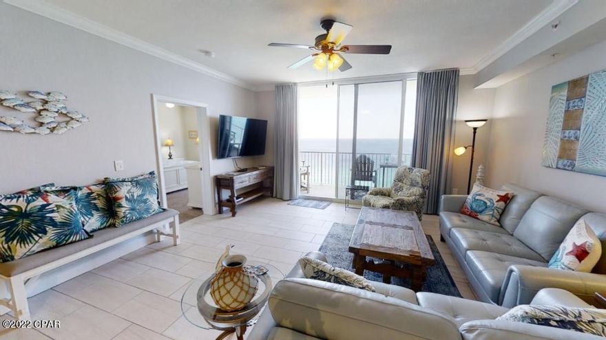 Beautiful 3-bedroom, 3 bathrooms at Tidewater. This gulf front beauty has it ALL! Almost 2000sqft with gulf front master! Tidewater is one of the most desirable complexes in Panama City Beach. Close proximity to Pier Park. Large tile floor in living and kitchen areas. Large balcony with floor to ceiling windows! This unit has been refurbished to include tiled shower in master, LVP in bedrooms, and new furnishings through-out. This unit will sleep 10-12 guest. The master bathroom features a double vanity, garden tub, and tiled walk-in shower. Newer stackable washer and dryer, and plenty of storage. New A/C and Water Heater within last 18 months. The 2nd bedroom features a queen bed and bathroom. The 3rd bedroom features a queen bed, and bunk beds and new LVP flooring. Tidewater features covered parking garage and gated access. The complex features 3 pools, 4 hot tubs, gym, movie theater, game room, year-round restaurant, and bar. All details are thought to be correct, but please verify ALL details if needed.