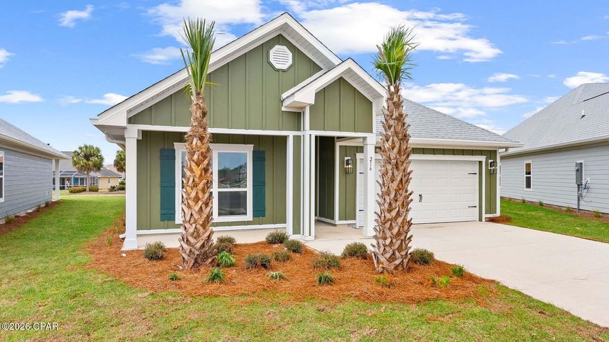 Welcome to 239 Dama Del Mar Way, a new home at Caballeros Estates at Hombre in Panama City Beach, Florida. This single-family floor plan is ready for move in and is situated on a large lot just minutes from the beach. This home has four bedrooms, two full bathrooms and a single car garage.

As you enter this home you will find a bright entry with EVP flooring throughout the home. The foyer leads to the spacious living area that is designed for comfortable living. In the open concept living area you will find the kitchen with a center island that has space for seating. The kitchen has quartz countertops and white cabinetry for all your storage needs. A corner pantry allows space for your dry goods and small appliance storage. An appliance package is included with a stove, microwave and dishwasher. The primary bedroom is located off the living area it features EVP flooring, trey ceilings with a ceiling fan and an ensuite bathroom. The primary bath has a dual sink vanity with quartz countertops and lower storage drawers and cabinetry. There is a separate shower and soak tub as well as a large closet for your wardrobe needs. Each guest bedroom has EVP flooring and ample closet space. A shared bathroom has a vanity with quartz countertop and lower cabinetry for storage. Outside this home you will find a landscaped entry, 30-year dimensional shingles, and Hardie® exterior.