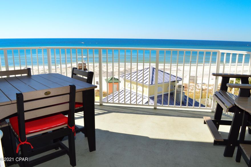 Enjoy spectacular views of Gulf of Mexico from this 2BR/2BA condo in Boardwalk Beach Resort. Over 30k in upgrades including an all new kitchen with Eucalyptus hardwood cabinets with soft-close doors &  drawers, premium Quartz counter tops, stainless steel appliances, a custom built pantry, new breakfast bar with shiplap exterior, & a double trash-bin slider.  The beautiful furnishings are also new &  convey with the home.  The Lux Craft furniture on the balcony also stays!  If you are buying for a rental investment, you'll appreciate that this unit is a Premier VRBO rental & sleeps 8 adults comfortably!   The master suite includes private access to the balcony & the adjoining bath has a double sink vanity, walk-in close The second bedroom has a Jack-n-Jill bath, two closets and an owners closet.  The sellers say their annual rental income is around $38,000.  Boardwalk amenities include a 2,500sf pool, hot tubs, kids splash pad, bar & grill, fitness center and a security guarded entrance.  You're also convenient to lots of family-friendly activities, St. Andrews State Park, restaurants, and Pier Park!  All info is approx and must be verified by Buyers if important.