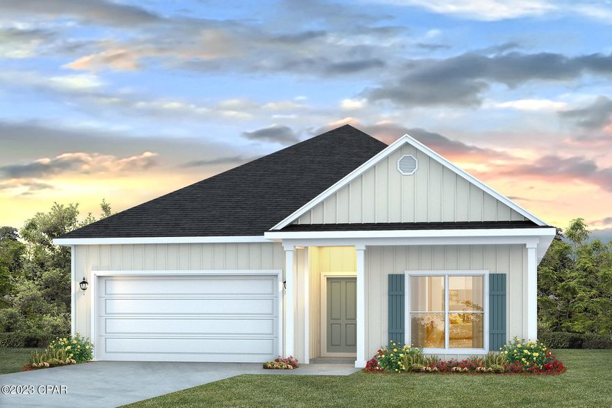 The Rhett is a 4-bedroom, 2-bath home with 1,835 square feet of living space located in WindMark Beach. Standard features of this home include beautiful quartz countertops with undermount sinks in the kitchen and all bathrooms, 5 panel wood doors and engineered vinyl plank flooring throughout the entire home. There are 9-foot ceilings throughout, 11-foot double trayed ceiling in the living room, and 10-foot single trayed ceiling in the owner's suite. Stainless steel appliances included are a free-standing smooth top range, microwave, and dishwasher. This kitchen features a large walk-in pantry, disposal and water filtration system in the Kitchen. WindMark Beach is a tranquil community where one can enjoy the natural settings with boardwalks, walking paths, bike trails, and deeded beach access. WindMark Beach also offers residents numerous luxury amenities and features including a community pool, a gym, restaurants, packaging store/bar, beach equipment rentals, roving security, community fire pit, local shopping, and a versatile community center.