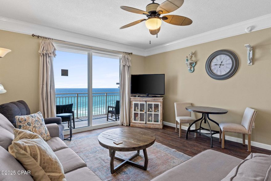 Gorgeous East / West Gulf Views! Fully Furnished Gulf Front Condo located at Sterling Reef in Panama City Beach. This condo features 2 Beds / 2 Baths. The Main Suite sits Gulf Front with Direct Balcony Access. ***NEW HVAC INSTALLED OCTOBER 24, 2025*** The unit was just freshly painted. Enjoy your morning coffee or happy hour cocktail from your expansive balcony overlooking the beautiful waters of the Emerald Coast. Sterling Reef is packed full of amenities such as an Outdoor Pool, Fitness Center, Outdoor Grills and more. The County Pier is located next door and Shipwreck Island Waterpark is just across the street. Pier Park, offering dining, shopping, and entertainment, is situated merely 3.5 miles west. The Northwest Florida Beaches International Airport is located just 17 miles away. All measurements are approximate, if important, please measure. Schedule your showing today!  The HOA fee is $977.00 / Monthly.