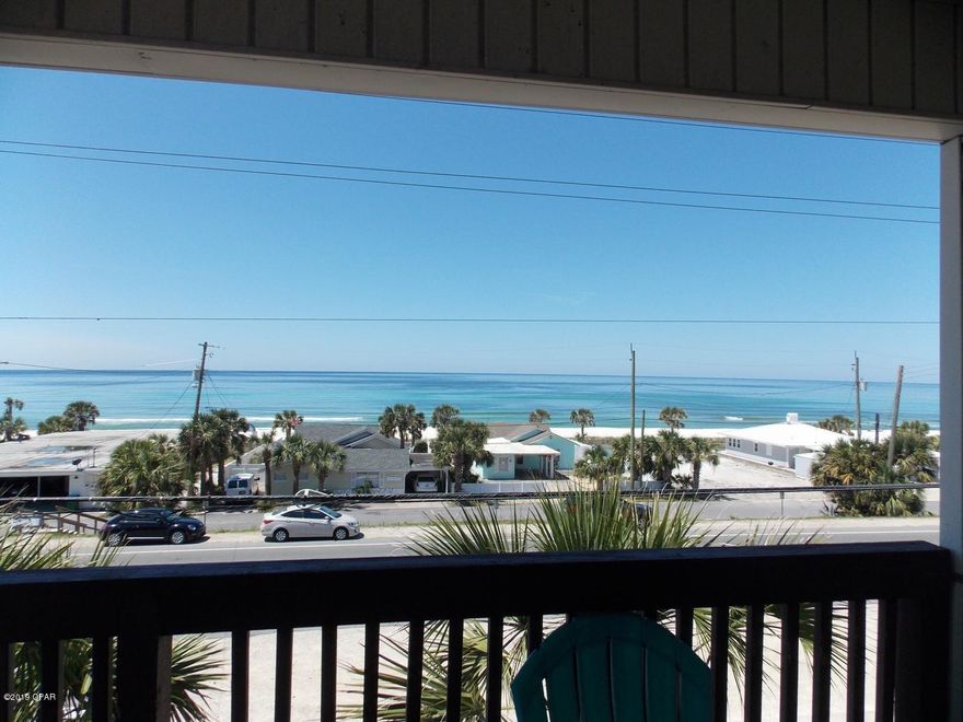DON'T MISS THIS OPPORTUNITY! 2 BED, 2 BATH and AMPLE GULF VIEWS under $250k, and LOW HOA Fees $200/mo. This is a hidden gem that you will furnish and transform into your own beachy paradise! New flooring, HVAC, water heater, granite counter-tops, and ss appliances were added when owners purchased. Walk across the street to beach access 45 in Bahama Beach! Convenient to Shipwreck Island Waterpark, County Pier and Pier Park. Easy access to Middle Beach Rd to avoid traffic of Hwy 98 or Front Beach. New Parking Lot in 2018, and improvements on the way. Hurricane Michael took some shutters and damaged roof, but did not affect this unit. HOA making repairs. FEES cover water, sewer, trash, basic cable, pest control and building insurance.  - Seller Says All Reasonable Offers Considered!