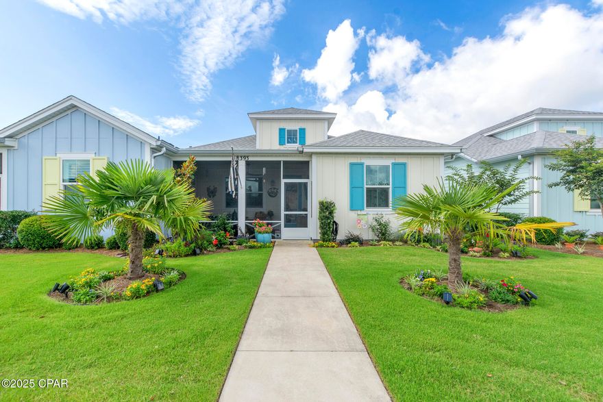 Welcome to 8393 Fins Up Court, located in the highly desirable Phase 3 of Latitude Margaritaville Watersound! Just a short golf cart ride to Town Square, this upgraded CAMELLIA Cottage offers both luxury and location. Ask the listing agent about the super low ASSUMABLE mortgage rate — a rare opportunity for qualified buyers. The lot and location are exceptional, with a deeper front yard, a scenic street view, and guest parking conveniently located adjacent to the home.

What truly sets this CAMELLIA Cottage apart is its unbeatable proximity to Town Square — one of the most walkable and convenient spots in the entire community. Inside, the home has been thoughtfully enhanced with designer details and quality finishes both during and after construction. It's the perfect blend of comfort, style, and functionality — embodying the laid-back luxury that defines the Margaritaville lifestyle.

You'll find rich laminate flooring, shiplap accents, custom lighting, crown molding, and a stunning kitchen with Level 4 quartz, upgraded cabinets, tile backsplash, and stainless appliances.

Additional highlights include:
	•	Screen-enclosed front porch with epoxy flooring
	•	Epoxy garage floor & Wi-Fi opener
	•	Gas stove and upgraded laundry room
	•	Gorgeous landscaping with palm trees and flowering plants

Enjoy access to world-class amenities: indoor lap pool, fitness center, pet spa, pickleball, kayak launch, live music, and more — all part of the active 55+ lifestyle. HOA also includes scheduled exterior painting and roof replacement for easy, low-maintenance living.

Schedule your private tour today — and come experience the Latitude life!