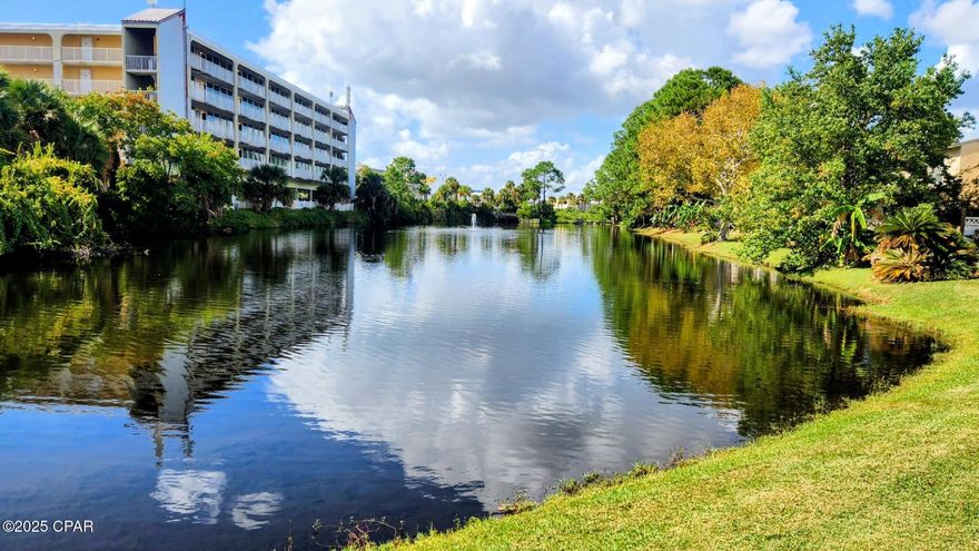 This unit is so CLOSE TO THE BEACH you can TASTE THE SALT... Literally 3rd Unit from THE BEACH. You will love the CONVENIENCE of this unit when you come to stay at the Beach. This 2 BR with 2.5 Baths is a GREAT RENTAL, 2nd HOME, or Your PRIVATE RETREAT! You will love having your MORNING COFFEE or HAPPY HOURS out back on your Patio overlooking the Lake.
When you get to this Beach Home, you get to park DIRECTLY IN FRONT of YOUR UNIT. NO ELEVATORS!!!
Gulf Highlands Beach Resort is a GATED RESORT in the HEART of PCB and is in Walking Distance to several Attractions, Dining, Shopping, Post Office, and Walmart.  HOA fees are $1121.78/Qtr and include Household Trash Disposal, Internet, Lawn Mowing, Sprinklers, Termite Contract with HOA, Some Pest Control, and the Amenities... 11 Pools ''5 Heated'', 3 Tennis Courts ''2 Lighted'', 4 Pickleball Courts, Fitness Center, 18 Hole Mini Golf, 2 Playgrounds, Shuffleboard Courts, Conference Center, and a Private Beach House with a Snack Bar on The Beach along with 1 of the 11 Pools. 
Age, SF, and dimensions are Approximate.
ALL INFORMATION CONTAINED HEREIN IS DEEMED TO BE RELIABLE, BUT NOT GUARANTEED AND SHOULD BE VERIFIED BY THE BUYERS. EVERYTHING IS SUBJECT TO... ERRORS, CHANGES WITH ITEMS IN OR ON THE PROPERTY, OMISSIONS IN PRIOR SALES, CHANGES OR WITHDRAWALS WITHOUT NOTICE.