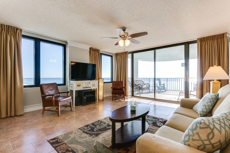 Gorgeous Waterfront Condo - JUST RENOVATED, CORNER UNIT, Master on Gulf.  All new cabinets and granite in kitchen and both baths.  Fresh paint. New wine cooler.  New crown & baseboard molding, new ceilings, new recessed lighting in kitchen & halls, new lights in BR's, double vanity added to master, vessel bowls in both baths.  Breath-taking views of the Gulf from LR, Dining area, Kitchen and Master.  HUGE balcony, huge rooms (2 queen beds in guest rm), plenty of storage & new windows.  Tile throughout. Complex offers tennis, shuffleboard, racquetball, 2 pools, one heated, kiddie pool, hot tub, fitness ctr, Owner's Clubhouse, tiki bar.  Entire complex has just completed a $4M+ renovation and looks like new.  Best part - parking right outside the building - not across the street!!!