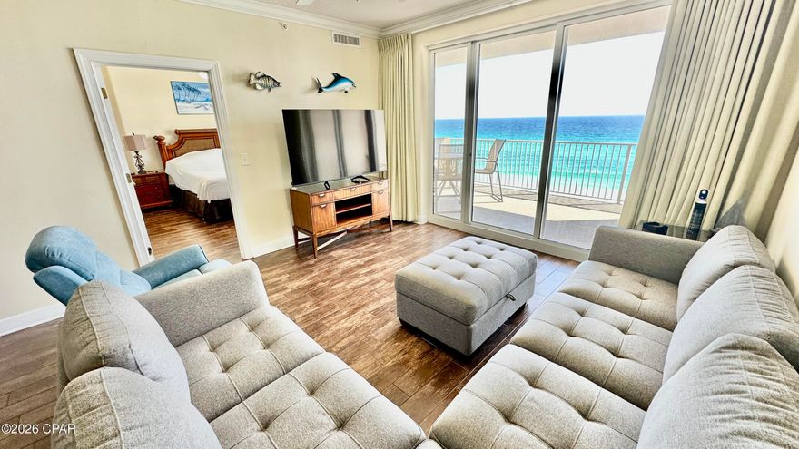 Welcome to Ocean Reef Unit 805 in beautiful Panama City Beach--home of the World's Most Beautiful Beaches.   This Gulf-front condo offers the perfect blend of comfort, convenience, and breathtaking scenery.

Perched on the ideal 8th floor, this 2-bedroom, 2-bath residence strikes the perfect balance--high enough for sweeping panoramic views, yet close enough to truly feel connected to the shoreline below. Step out onto the expansive 10x28 balcony and take in uninterrupted vistas of sugar-white sands and the emerald waters of the Gulf.

Inside, the open-concept layout is designed to maximize those stunning views, with the kitchen, dining, and living areas all oriented toward the water. The spacious primary suite features private balcony access, allowing you to wake up to the sound of the waves, along with a well-appointed ensuite bath. The guest bedroom is generously sized to accommodate two queen beds and offers convenient access to a full guest bath--perfect for hosting family and friends.

A versatile laundry room provides space for either a stacked or side-by-side washer and dryer setup, adding everyday practicality to this coastal retreat.

Ocean Reef boasts an impressive array of amenities, including over 330 feet of pristine beachfront, a Gulf-front pool, indoor pool, hot tub, sauna, fitness center, meeting room, and grilling area--everything you need for relaxation or entertaining.

Adding to the ease of ownership, a reserved parking space is included and conveniently located beneath the building near the elevators--providing quick, effortless access to your condo without the hassle of crossing the street or making long trips to a separate garage.

Ideally located, you're just a short stroll from beachfront dining, casual cafés, and family-friendly attractions, with the vibrant Pier Park district only a little over a mile away. There, you'll find premier shopping, dining, entertainment, and popular attractions.

For added peace of mind, the Carrier HVAC system was replaced in 2020.

Whether you're searching for a primary residence, vacation getaway, or investment opportunity, Unit 805 offers the ultimate Panama City Beach lifestyle.

All dimensions and square footages to be verified by buyer if important.