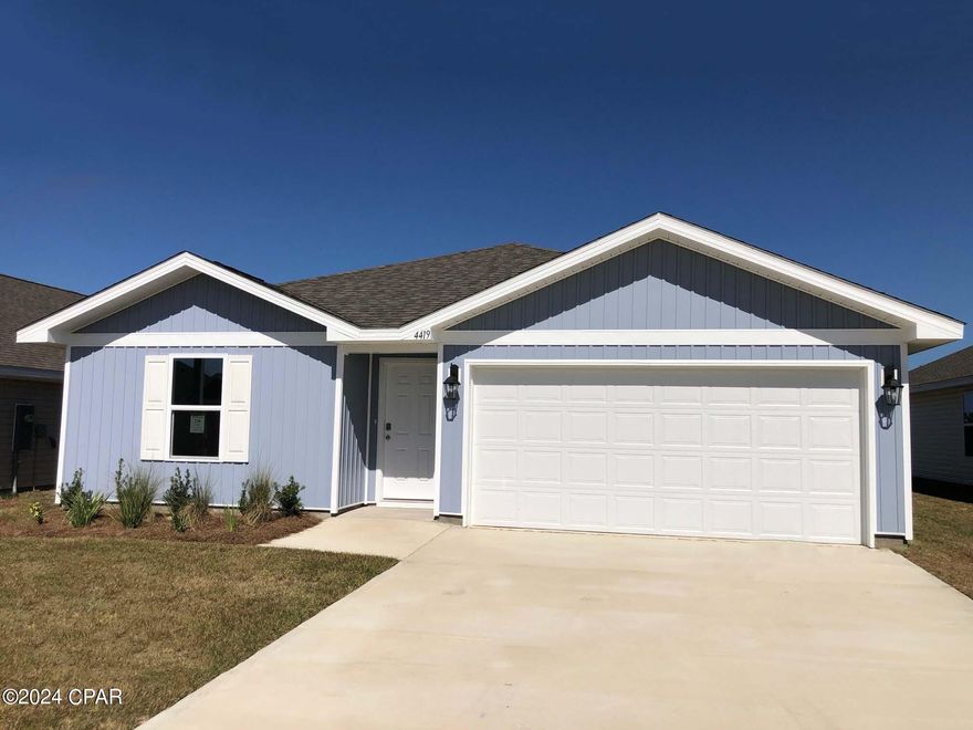 This Freeport floor plan in Titus Park is under construction. This home is located at 4419 Riparian Lane and features 4-bedrooms, 2-bathroom home with approximately 1,458 SF.

As you walk along the sidewalks that lead to this home, you will see a fully sodded lawn as well as flower beds that adorn the front entry. 

Inside you will see 8' ceilings throughout, engineered vinyl plank flooring throughout the home and carpet in the bedrooms. Granite countertops, white cabinetry and a spacious open living room and kitchen make this home perfect for having guests over. The kitchen has a center island that is perfect for serving kids or guests, a nice size pantry and the stainless-steel appliances include smooth top range, microwave, and dishwasher. Located right next to the dining area, this makes serving meals with ease.

The primary bedroom has a spacious bathroom and features a double vanity with granite countertops. A walk-in closet with ventilated shelving is also located in the bathroom, giving you more room in the primary bedroom. The guest bathroom features a single vanity with granite countertops and a shower.
Titus Park Titus Park is a new home community in lovely Panama City, Florida. Each home has a landscaped yard with fresh sod as well as a flowerbed just off the front entry.  Located right off Highway 231, it is conveniently located close to shopping, food, great schools, and not far from Tyndall Air Force Base. A new Publix shopping center is located just outside of the community.