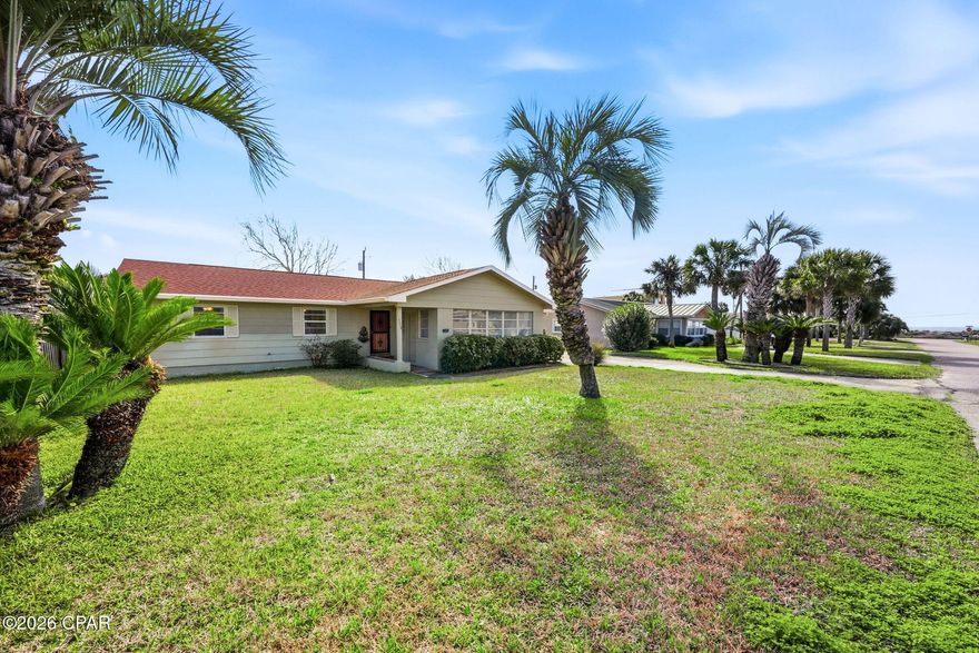 Santa Monica Beach is one of the most coveted neighborhoods in Panama City Beach for good reason, the POA owns the incredible 1,250 feet of sugar white beach in front of the neighborhood, giving residents a 4.3 acre private oasis. While other families are clamoring for beach space, the next owner of 126 Buena Vista Ave is only 350' from tranquility. Relax and listen to the waves crash on your private beach. Once you've had your fill of sun and fun on the beach, you can enjoy your charming beach home just 4 houses back from Front Beach Rd with Gulf views from the sunroom. Built in 1972 and lovingly cared for there's approximately 2,000 SF of living space with 3 bedrooms, 2 baths and 2 large entertaining spaces, the living room and sunroom in the front with views of the beach and a new family room in the back with hurricane rated windows. A huge bonus is the new roof and new septic system with drain field installed in front so the back is open for a pool. The single car garage is perfect for storing all of your beach necessities or it could be converted into an awesome bedroom with en suite. Located on the West end of Panama City Beach you're close to Pier Park and all of the amenities and in the opposite direction, the upscale shopping and dining of 30A!