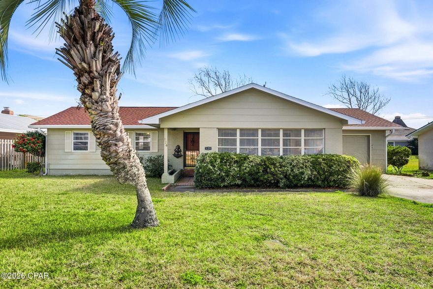 Santa Monica Beach is one of the most coveted neighborhoods in Panama City Beach for good reason, the POA owns the incredible 1,250 feet of sugar white beach in front of the neighborhood, giving residents a 4.3 acre private oasis. While other families are clamoring for beach space, the next owner of 126 Buena Vista Ave is only 350' from tranquility. Relax and listen to the waves crash on your private beach. Once you've had your fill of sun and fun on the beach, you can enjoy your charming beach home just 4 houses back from Front Beach Rd with Gulf views from the sunroom. Built in 1972 and lovingly cared for there's approximately 2,000 SF of living space with 3 bedrooms, 2 baths and 2 large entertaining spaces, the living room and sunroom in the front with views of the beach and a new family room in the back with hurricane rated windows. A huge bonus is the new roof and new septic system with drain field installed in front so the back is open for a pool. The single car garage is perfect for storing all of your beach necessities or it could be converted into an awesome bedroom with en suite. Located on the West end of Panama City Beach you're close to Pier Park and all of the amenities and in the opposite direction, the upscale shopping and dining of 30A!