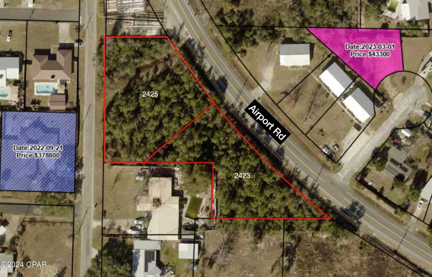 Undeveloped residential site on busy Airport Rd with close proximity to 23rd St, Sam's Club and Hwy 390 corridor. Offering consists of two adjacent parcels with addresses as: 2423 and 2425 Airport Rd. Owner finance available to qualified buyer.