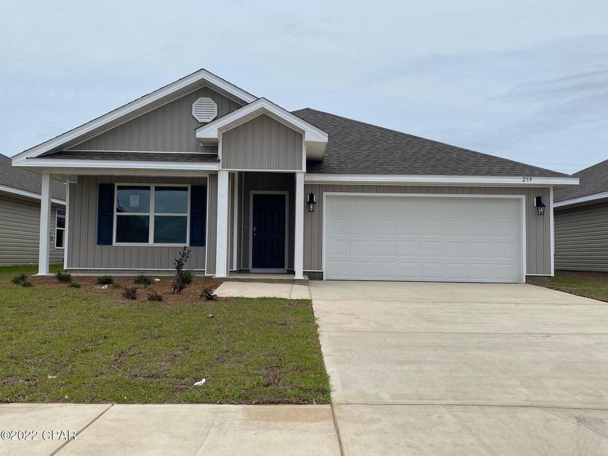 The Cali plan features four bedrooms with one that can be used as a den or office. The kitchen is open and spacious with a center island and includes a pantry, beautifully stained cabinetry, and durable laminate countertops. Bedroom 1 features a private bath with a separate shower and a large soak tub, as well as a spacious walk-in closet. This beautiful home has been constructed with a reinforced concrete foundation with wire mesh and rebar, house wrap barrier and four-sided vinyl. Bridge Harbor is located in eastern Bay County just off of Boat Race Road. Living here would you mean that you are approximately 5 minutes to Tyndall Air Force Base and close to numerous shopping and dining establishments. If you're looking for the perfect community, you've found it!