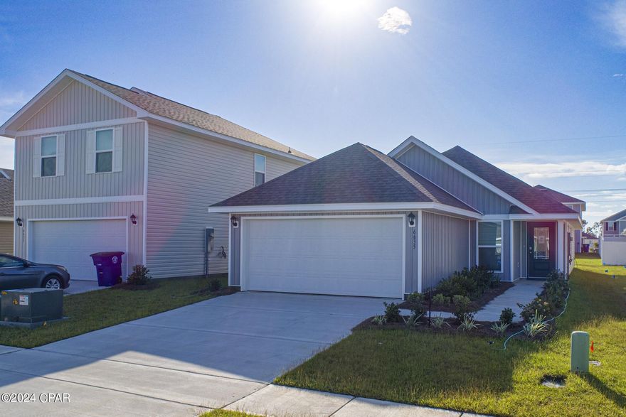 New Construction home in Liberty located at 6635 Kettles Street. The Celeste floorplan features a bright entry way afforded by the prairie door.  This 3-bedroom 2 bath, 1403 square foot home is an open floorplan.  The primary bedroom and bathroom are located off the entry at the front of the home.  The primary bathroom has double sink vanity, large shower, and a huge closet.  Proceed down the entry hallway passing the laundry area as you enter into the kitchen, dining, and family area.  The kitchen offers an island with space for bar seating.  On the opposite side of the home from the primary bedroom upfront, there are two spacious secondary bedrooms separated by another bathroom making this home a true split floorplan.
 Liberty neighborhood is conveniently located in beautiful Panama City off Star Avenue near 231. Located just 25 minutes from Tyndall Airforce Base, 20 minutes to hospitals, and less than 15 minutes to shopping, restaurants, and grocery stores you will be amazed at the convenience once you enter the winding entrance to this beautiful sanctuary. Liberty, D.R. Horton's premier new lifestyle community, offers a 7,500 square foot community center with full gym, wellness rooms and much more. Additionally, behind the community center is a water wonderland with resort style pool, splash pads, and an outdoor grilling kitchen with seating.