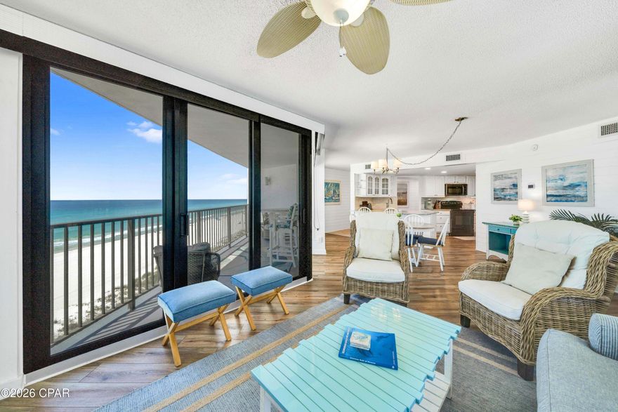 Wow - JUST LIKE NEW! Come  see this gorgeous updated 3 bedroom coastal condo with amazing gulf views in Panama City Beach! This condo is located in the highly desirable 6th floor and west building in Aquavista Condos. Open the door and fall in love with the spacious open floor plan, and wall to wall windows with one of the best views in all of Panama City Beach!  Seller has just replaced all of the slider doors and windows with impact glass.  Upgrades include ship lap walls and ceilings, vinyl plank flooring, new furniture inside and out, leathered granite countertops in the kitchen, newer appliances, beautiful backsplash, 2 new walk-in showers, marble and quartz countertops in bathrooms and more!  Aquavista Condos is a gated community with convenient covered parking under the building, gulf front pool, hot tub and a fabulous owners lounge. This low-density condo complex features 4 elevators so no waiting for elevators.  You also have a huge stretch of white sand to spread out and relax on your deeded beach - you never have to worry about where to put your chair at the beach at Aquavista!  This community is ideally located near to Pier Park, and the west end and close to popular Inlet Beach and 30A. Call today to make this your next full-time home, second home or vacation rental!
