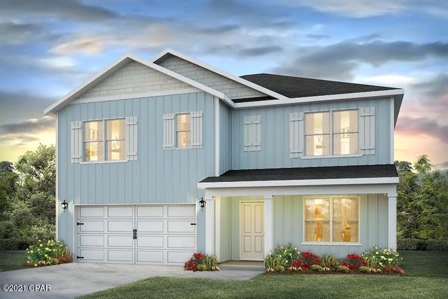 Welcome to Brighton Oaks! The Hayden is a two-story 5 bed, 3 bath, 2 car garage home. Interior features include vinyl flooring throughout the common areas, carpet in all bedrooms, stairs, and upstairs hallway. There is durable laminate countertops in the kitchen and baths and nickel hardware on the interior doors. This home also features Whirlpool stainless steel appliances which include a free-standing electric range, microwave, and dishwasher. On the first level is a guest bedroom and a full bath and the additional bedrooms are on the second level. Bedroom 1 has a large bath with a walk-in closet, dual sink vanity, separate shower and large soak tub. Only minutes from the doorsteps of Brighton Oaks you'll find Zollie Young Park, Zollie Young Dog Park, and the Lynn Haven
Sports Complex.

Pictures may be of similar, but not necessarily of subject property, including exterior and interior colors.

This home is being constructed with the Zip Sheathing system, providing greater protection than a traditional housewrap from
damages due to wind, rain, and extreme weather.

This home comes standard with a Smart Home Technology package which includes a KwikSet keyless entry, Skybell doorbell,
automated front porch lighting, an Echo Dot device, and Quolsys touch panel which can be integrated to control your lighting,
thermostat, front door and so much more. A builder 10-year structural warranty is also included.
